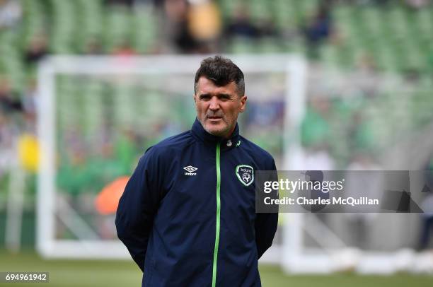 Republic of Ireland assistant manager Roy Keane watches on during the FIFA 2018 World Cup Qualifier between Republic of Ireland and Austria at Aviva...