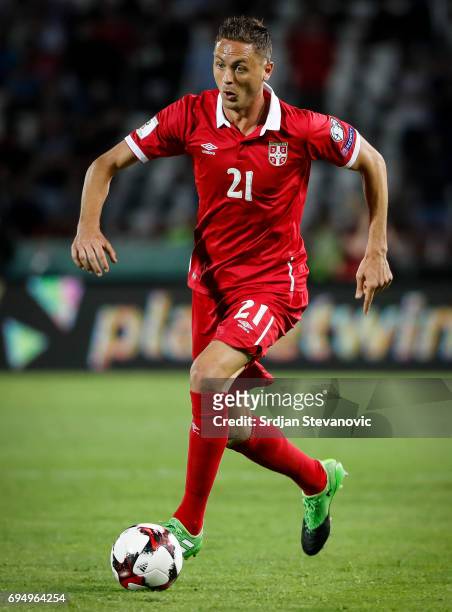 Nemanja Matic of Serbia in action during the FIFA 2018 World Cup Qualifier between Serbia and Wales at stadium Rajko Mitic on June 11, 2017 in...