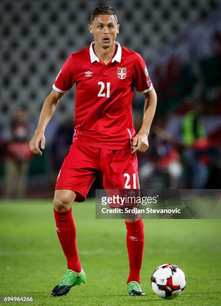 Nemanja Matic of Serbia in action during the FIFA 2018 World Cup Qualifier between Serbia and Wales at stadium Rajko Mitic on June 11, 2017 in...