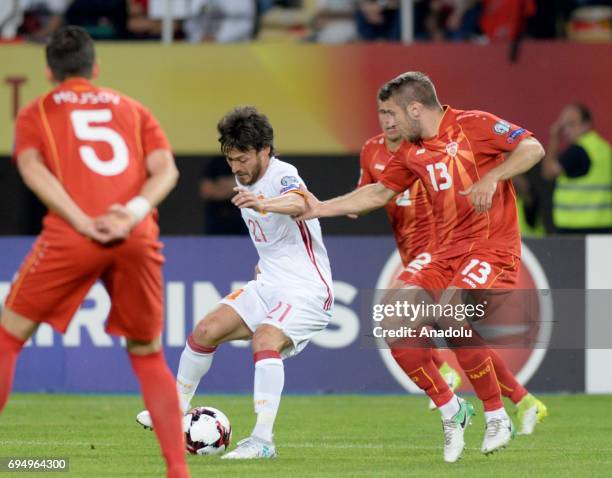 David Silva of Spain in action during the FIFA 2018 World Cup Qualifiers Group G match between Macedonia and Spain at Philip II Arena in Skopje,...