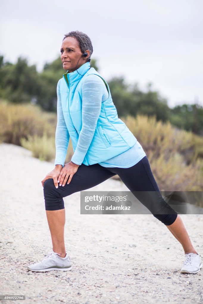 Senior Black Woman Stretching