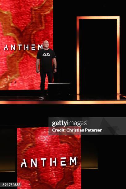 Game Director with Bioware, Jon Warner introduces 'Anthem' during the Microsoft xBox E3 briefing at the Galen Center on June 11, 2017 in Los Angeles,...