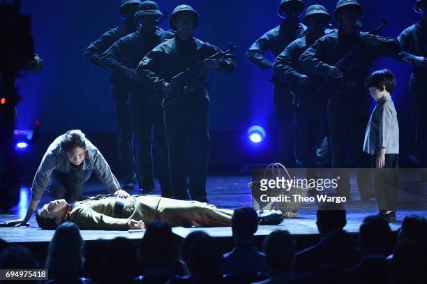 The cast of "Miss Saigon" performs onstage during the 2017 Tony Awards at Radio City Music Hall on June 11, 2017 in New York City.