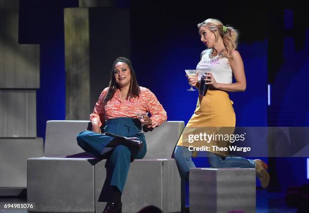 Tracie Thoms and Betsy Wolfe perform with the cast of "Falsettos" onstage during the 2017 Tony Awards at Radio City Music Hall on June 11, 2017 in...