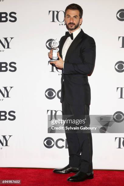 Michael Aronov, winner of the award for Best Performance by an Actor in a Featured Role in a Play for Oslo, poses in the press room during the 2017...