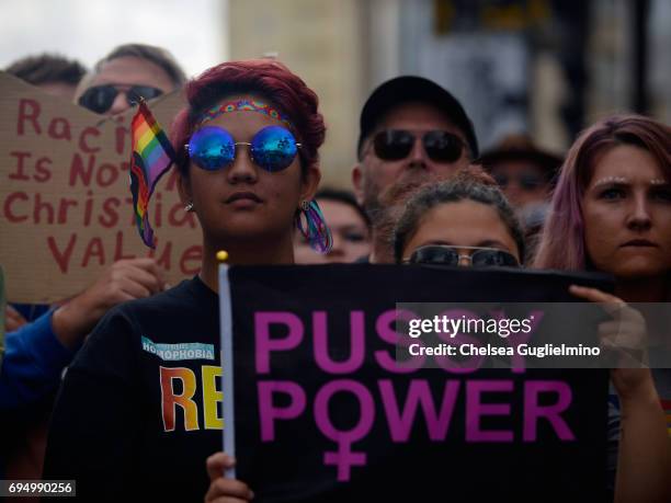 Participants attend the LA Pride ResistMarch on June 11, 2017 in West Hollywood, California.