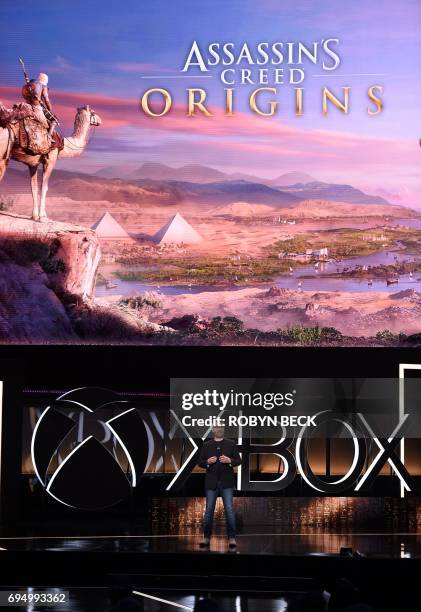 Jean Guesdon introduces Assassin's Creed Origins at the Microsoft Xbox E3 2017 Briefing, June 11, 2017 at the Galen Center in Los Angeles,...