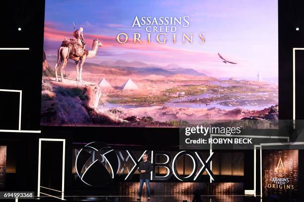 Jean Guesdon introduces Assassin's Creed Origins at the Microsoft Xbox E3 2017 Briefing, June 11, 2017 at the Galen Center in Los Angeles,...