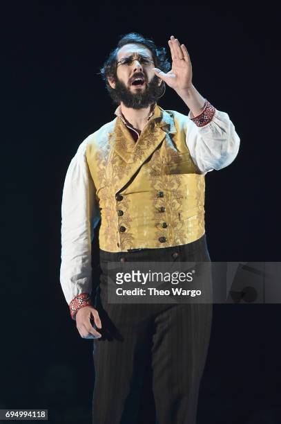 Josh Groban performs onstage with the cast of "Natasha, Pierre and The Great Comet of 1812" onstage during the 2017 Tony Awards at Radio City Music...