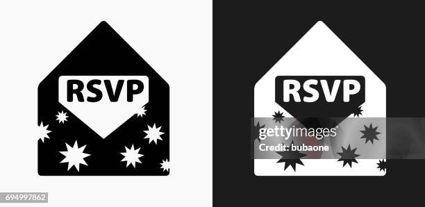 party invite icon on black and white vector backgrounds - black envelope stock illustrations