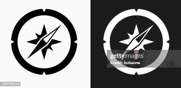 compass icon on black and white vector backgrounds - compass white background stock illustrations