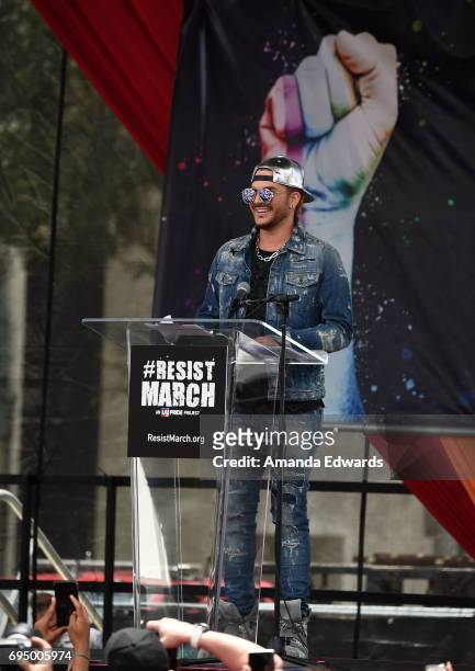 Singer Adam Lambert attends the LA Pride ResistMarch on June 11, 2017 in West Hollywood, California.