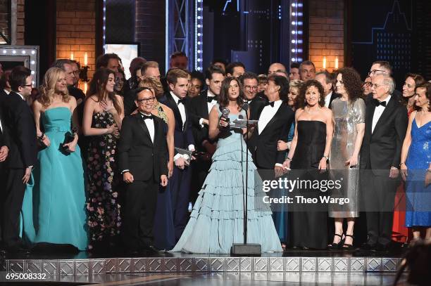 Producer Stacey Mindich and the cast of "Dear Evan Hansen accept the award for Best Musical onstage during the 2017 Tony Awards at Radio City Music...