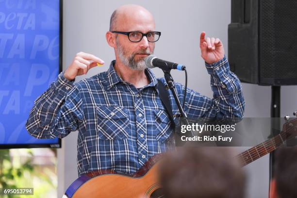 Musician Moby speaks at the PETA Fundraising Event at Private Residence on June 11, 2017 in Malibu, California.
