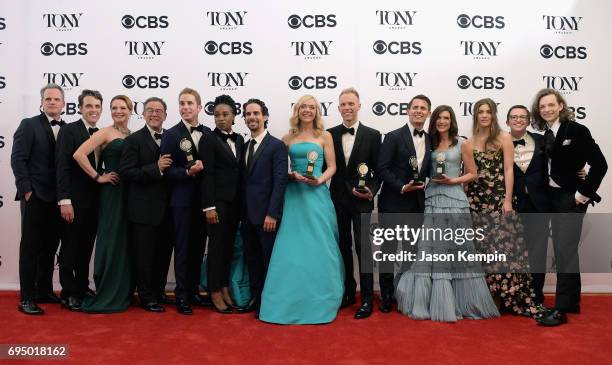 The crew of "Dear Evan Hanson", winner of the award for Best Musical for Dear Evan Hanson, poses in the press room during the 2017 Tony Awards at 3...