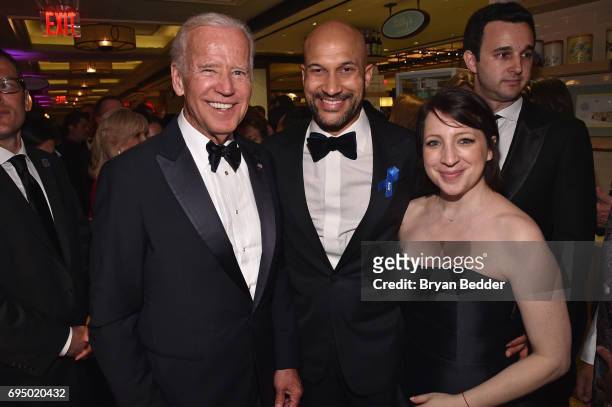 Former Vice President Joe Biden, Keegan-Michael Key and Elisa Pugliese attends the 2017 Tony Awards Gala at The Plaza Hotel on June 11, 2017 in New...