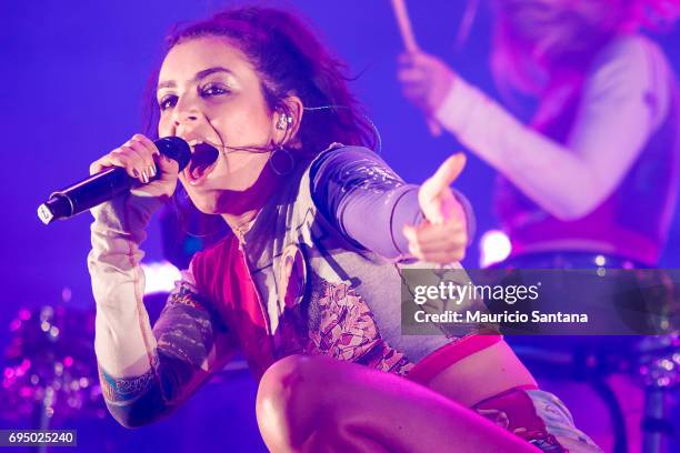 Charli XCX performs live on stage at Memorial da America Latina on June 11, 2017 in Sao Paulo, Brazil.