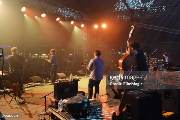 Host Ed Helms and musicians perform with 'The Bluegrass Situation Roots SuperJam' onstage at That Tent during Day 4 of the 2017 Bonnaroo Arts And...
