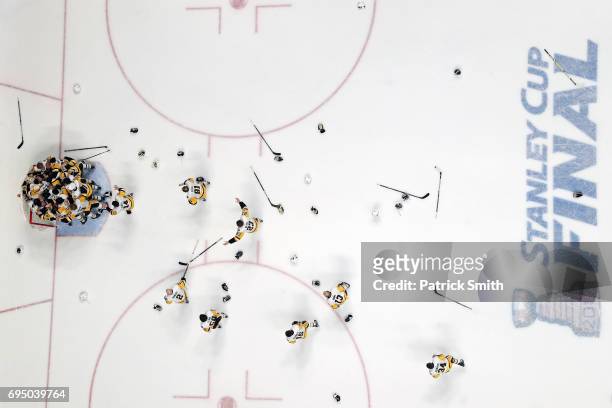 The Pittsburgh Penguins mob goalie Matt Murray as they celebrate their, 2-0, win over the Nashville Predators to win the 2017 Stanley Cup in Game Six...