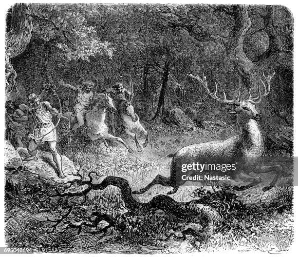 bronzezeit-jagd - mittelalter stock-grafiken, -clipart, -cartoons und -symbole