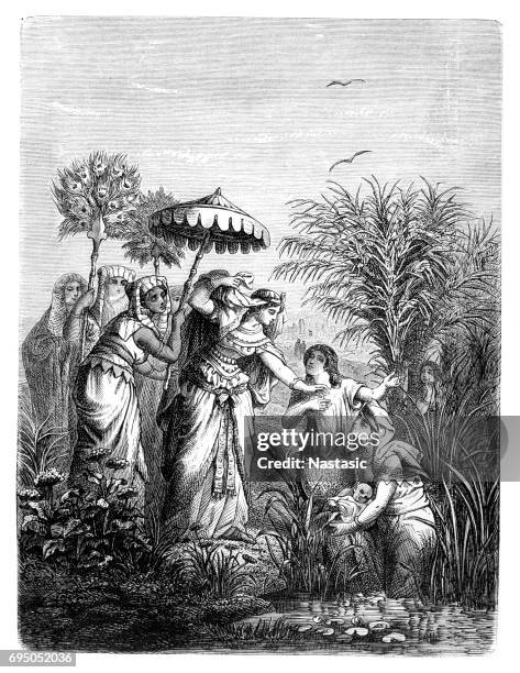 finding of moses - arabian princess stock illustrations