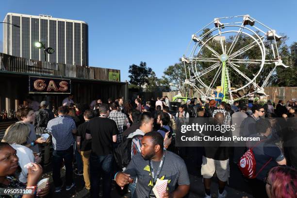 Game enthusiasts and industry personnel attend the Bethesda E3 conference at the LA Center Studios on June 11, 2017 in Los Angeles, California. The...