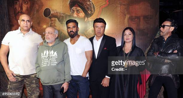 Indian Bollywood actors Puneet Issar , Suniel Shetty , music directorsinger Anu Malik , Pooja Bhatt and Jackie Shroff pose for a photograph the 20th...