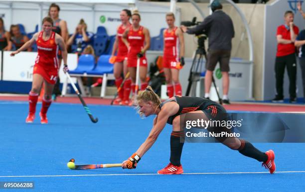 Caia van Maasakker of Netherlands during the Investec International match between England Women and Netherlands Women at The Lee Valley Hockey and...