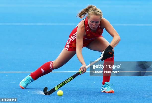 Anna Toman of England during the Investec International match between England Women and Netherlands Women at The Lee Valley Hockey and Tennis Centre...