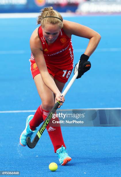 Emily Defroand of England during the Investec International match between England Women and Netherlands Women at The Lee Valley Hockey and Tennis...