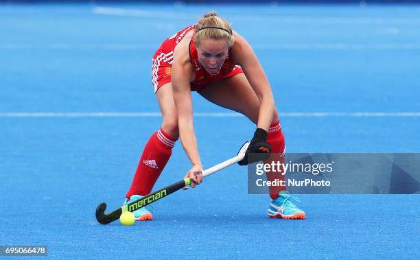 Emily Defroand of England during the Investec International match between England Women and Netherlands Women at The Lee Valley Hockey and Tennis...