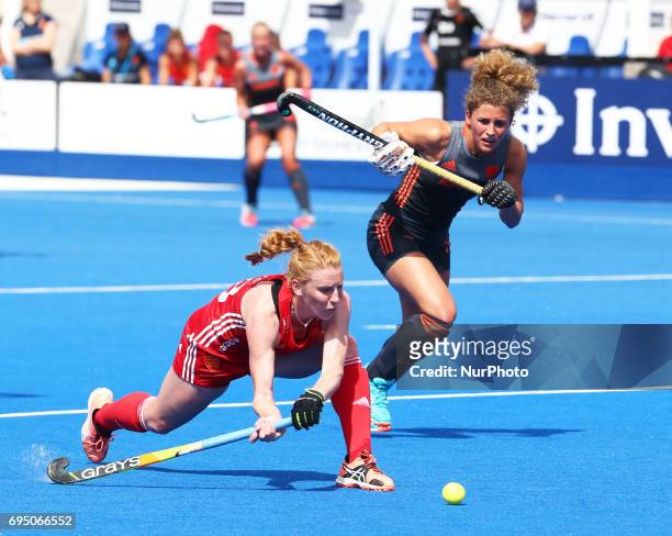 Nicola White of England during the Investec International match between England Women and Netherlands Women at The Lee Valley Hockey and Tennis...