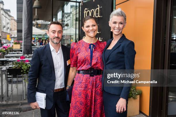 Princess Victoria of Sweden greeted by Jonathan Farnell and Dr. Gunhild Stordalen after arriving at the EAT Stockholm Food Forum at the Clarion Hotel...