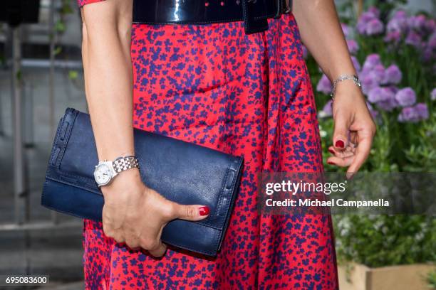 Princess Victoria of Sweden, handbag detail, attends EAT Stockholm Food Forum at the Clarion Hotel Sign on June 12, 2017 in Stockholm, Sweden.