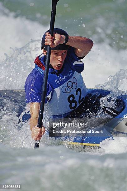 British slalom canoeist Paul Ratcliffe competes for Great Britain to finish in second place to win the silver medal in the Men's slalom K-1 kayak...