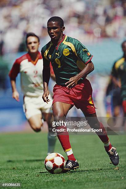 Samuel Eto'o of Cameroon pictured in action during play in the final of the Men's football tournament at the 2000 Summer Olympics in the Olympic...