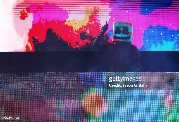 Marshmello performs at Red Rocks Amphitheatre on June 11, 2017 in Morrison, Colorado.