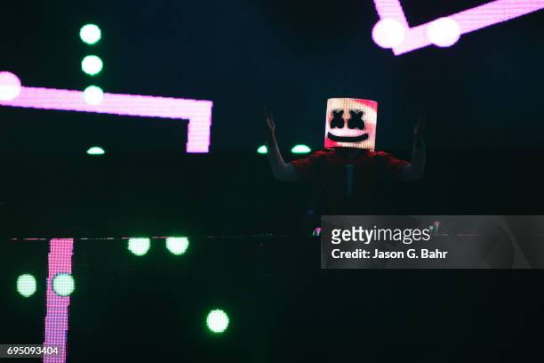 Marshmello performs at Red Rocks Amphitheatre on June 11, 2017 in Morrison, Colorado.