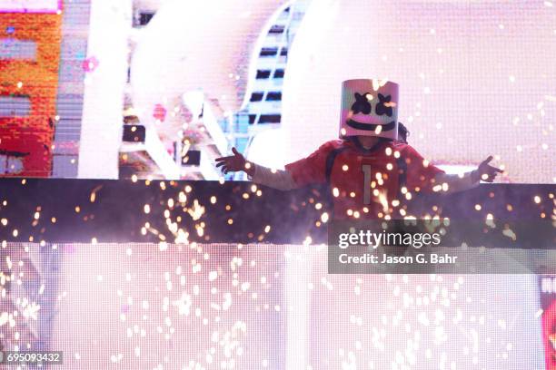 Marshmello performs at Red Rocks Amphitheatre on June 11, 2017 in Morrison, Colorado.