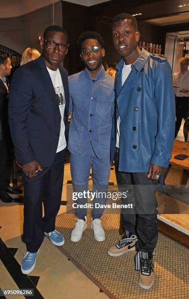 David Harewood, Tinie Tempah and Jamal Edwards attend a breakfast hosted by Christopher Bailey, Dame Natalie Massenet and Dylan Jones in celebration...