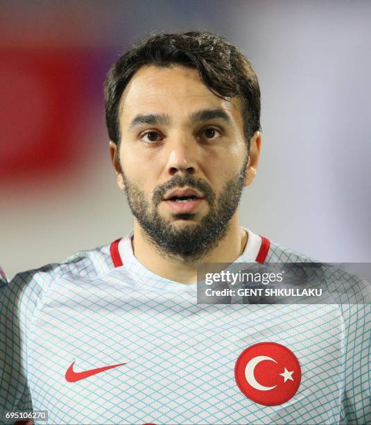 Turkey's Volkan Sen looks on prior the FIFA World Cup 2018 qualification football match between Kosovo and Turkey in Loro Borici stadium in the city...