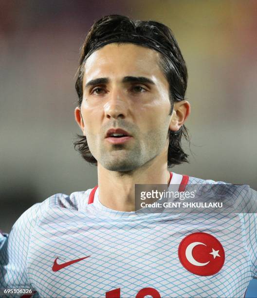 Turkey's Hasan Ali Kaldõrõm looks on prior the FIFA World Cup 2018 qualification football match between Kosovo and Turkey in Loro Borici stadium in...