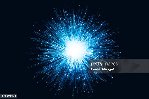 illuminated blue radial shape fiber optic - 光��ファイバー ストックフォトと画像