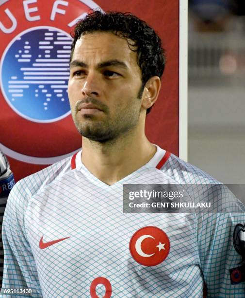 Turkey's Selcuk Inan looks on prior the FIFA World Cup 2018 qualification football match between Kosovo and Turkey in Loro Borici stadium in the city...