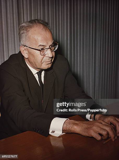 Slovak politician and new First Secretary of the Communist Party of Czechoslovakia, Gustav Husak pictured seated at a desk soon after replacing the...