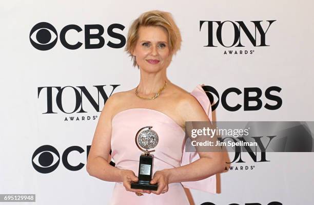 Actress Cynthia Nixon, winner of the award for Best Featured Actress in a Play for The Little Foxes, poses in the press room during the 2017 Tony...