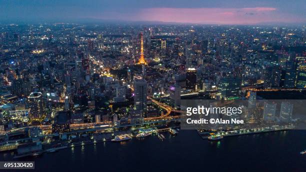 tokyo bay from the air - �郊外の風景 stock-fotos und bilder