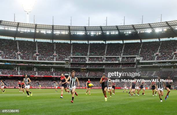 General view during the 2017 AFL round 12 match between the Melbourne Demons and the Collingwood Magpies at Melbourne Cricket Ground on June 12, 2017...