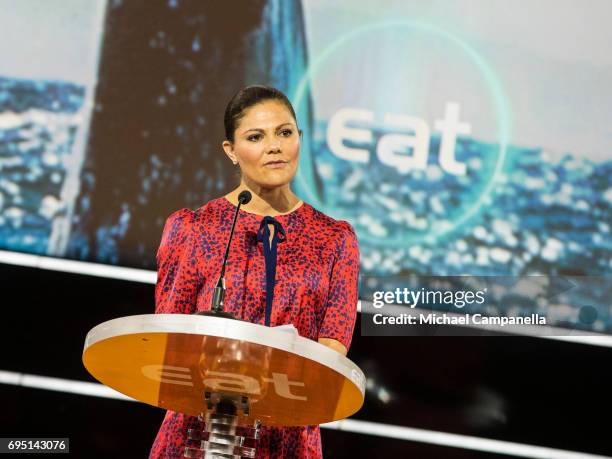 Princess Victoria of Sweden gives a speech at the EAT Stockholm Food Forum at the Clarion Hotel Sign on June 12, 2017 in Stockholm, Sweden.