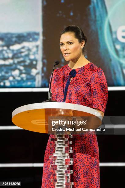 Princess Victoria of Sweden gives a speech at the EAT Stockholm Food Forum at the Clarion Hotel Sign on June 12, 2017 in Stockholm, Sweden.